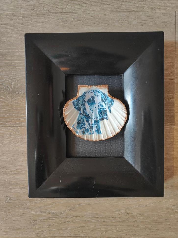 Delfts Blauw  Dalmatiër Hond  Sint Jacobsschelp in Lijst, Antiek en Kunst, Kunst | Overige Kunst, Ophalen of Verzenden