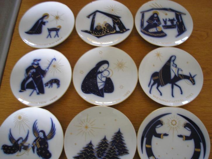 KPM Kerst (wand-)bordjes 9 stuks gelimiteerde uitgave 19,5cm, Antiek en Kunst, Antiek | Wandborden en Tegels, Ophalen of Verzenden