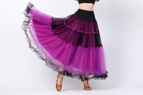 Paars zwarte flamenco rok dans kleding ballroom waltz dames, Sport en Fitness, Dansen, Nieuw, Kleding, Verzenden