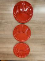 Vintage Jasba Fondue Borden Set van 3 - Rood Oranje, Huis en Inrichting, Keuken | Servies, Ophalen of Verzenden, Keramiek, Overige stijlen