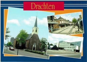 Ansichtkaart Drachten, kerk, straatje, gebouw beschikbaar voor biedingen