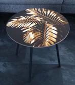 Zwarte bijzettafel met gouden palm, Huis en Inrichting, Minder dan 55 cm, Rond, Nieuw, Ophalen