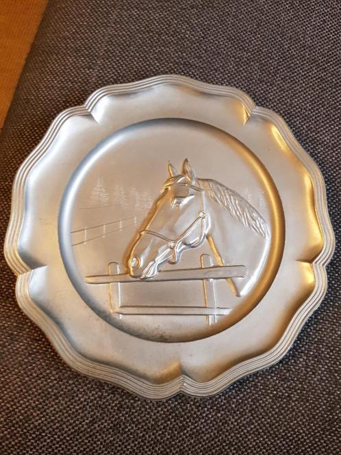 Tinnen wandbord met paardenhoofd (vintage), Antiek en Kunst, Antiek | Tin, Ophalen