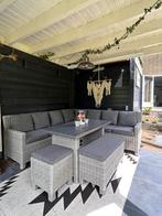 Wicker loungeset met kussens, tafel, bankje en kruk., Ophalen, Gebruikt, Loungeset, Wicker