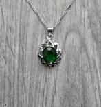 Zilveren dames ketting met geslepen smaragd (925), Verzenden, Nieuw, Met kristal, Groen