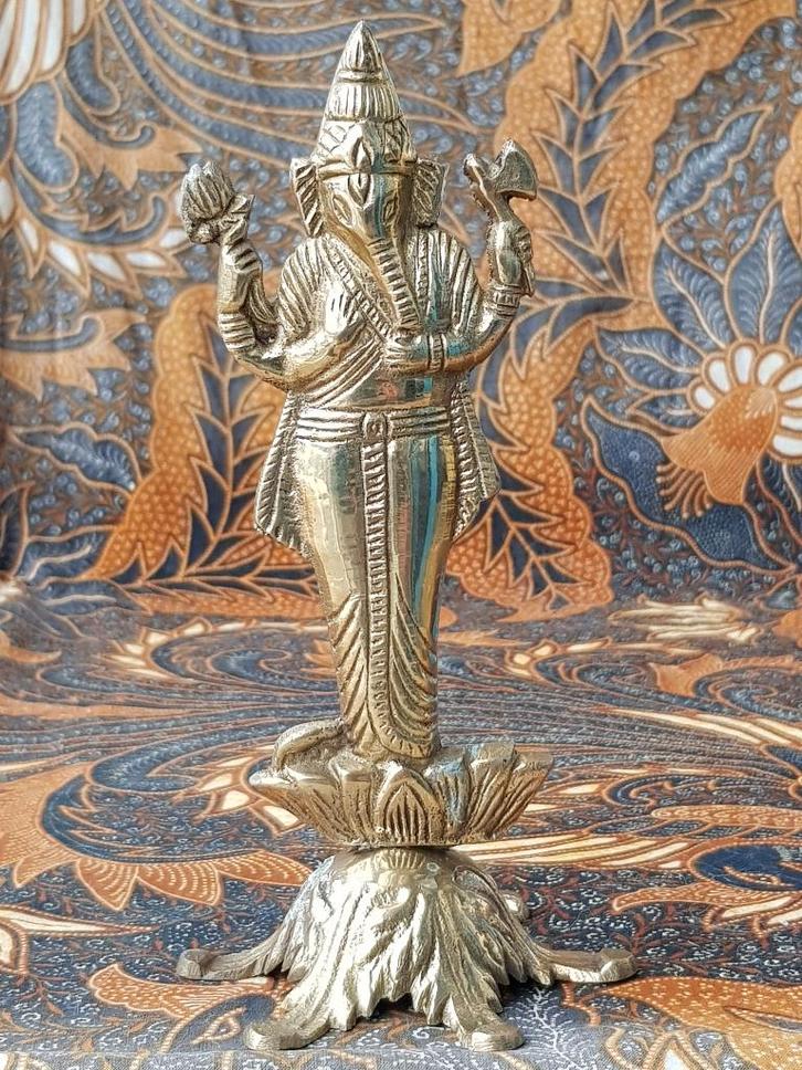 Oud vintage koper beeldje uit India van Ganesha 17,8 cm., Antiek en Kunst, Kunst | Niet-Westerse kunst, Ophalen of Verzenden