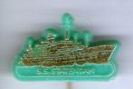 S.S. Statendam goud op groen plastic speldje ( U_320 ), Verzamelen, Verzenden, Zo goed als nieuw, Transport, Speldje of Pin