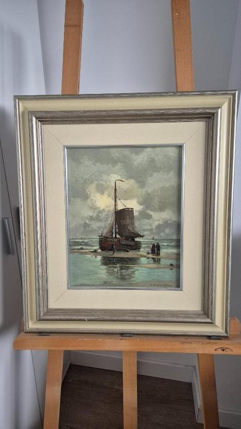 Bomschuit op strand van Scheveningen, Hans Wacker-Elsen, Antiek en Kunst, Kunst | Schilderijen | Klassiek, Ophalen of Verzenden