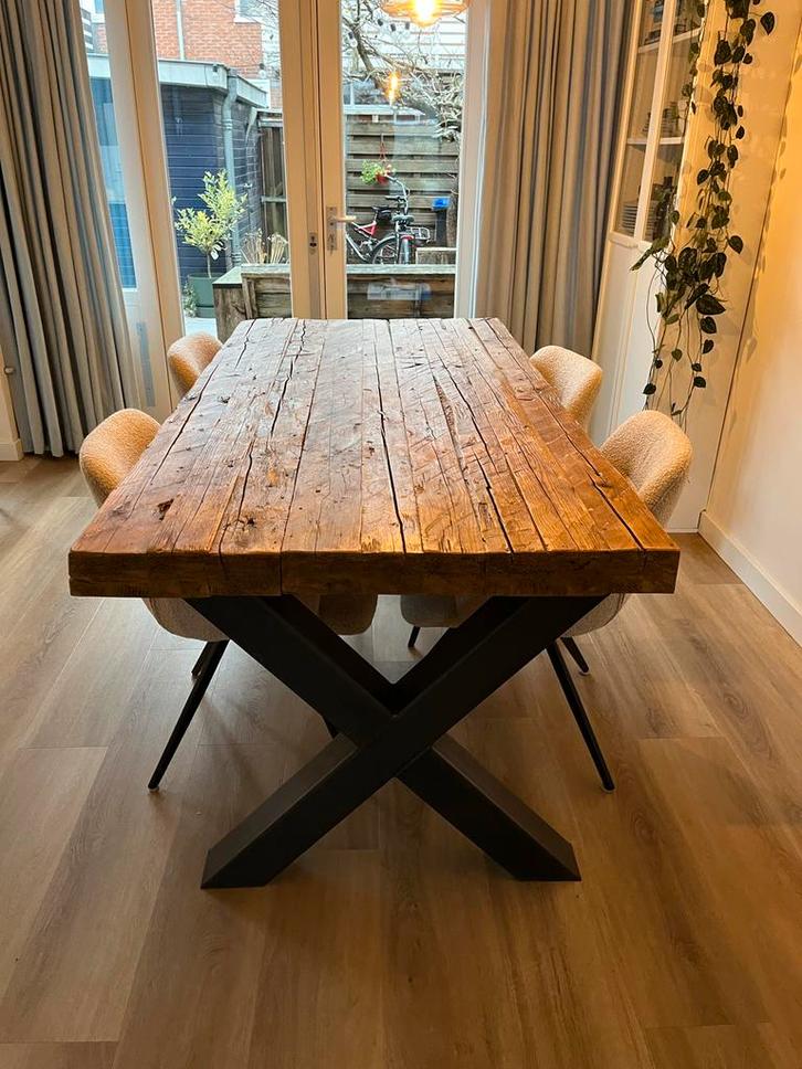 Industriële Eettafel van Massief Wagonhout – Stoer & Uniek, Huis en Inrichting, Tafels | Eettafels, Gebruikt, 50 tot 100 cm, 150 tot 200 cm