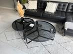 Made designer salontafel set smoke glas metaal zwart, Ophalen, 50 tot 100 cm, Rond, 50 tot 100 cm