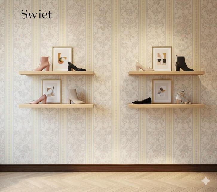 6997 pastel streep bloem vintage behang licht lief swiet, Huis en Inrichting, Stoffering | Behang, Geel, minder dan 10 m², Ophalen of Verzenden