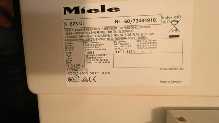 Miele lade Koelkast - Inbouw, Witgoed en Apparatuur, Koelkasten en IJskasten, Gebruikt, Zonder vriesvak, 100 tot 150 liter, 85 tot 120 cm