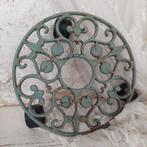 Brocante oude gietijzeren plantentrolley/onderzetter groen, Ophalen of Verzenden