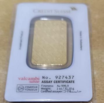 Goud Valcambi 1 oz. Assay Certificate beschikbaar voor biedingen