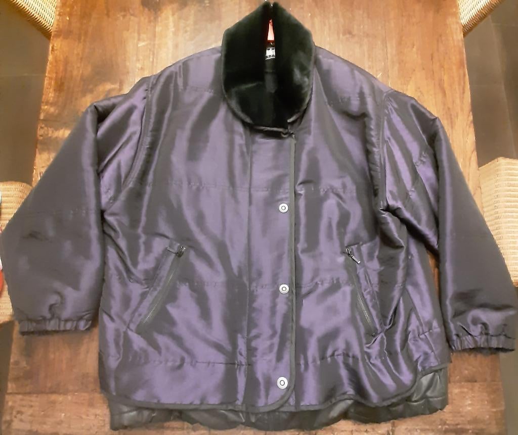 🧥zgan: Gevoerde winterjas - Met bontkraag (imitatie)🏷️€7,-, Zwart, Maat 46/48 (XL) of groter, Ophalen of Verzenden, Zo goed als nieuw