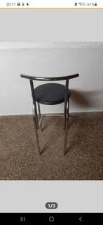 5 Verchroomde Barkrukken met Zwarte Zitting, Ophalen, 60 tot 90 cm, Metaal, Gebruikt