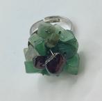 Vintage ring Jade stenen Robijn Amethist verstelbaar, Overige materialen, Ring, Verzenden