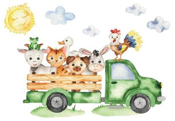 Boerderijdieren behang Vrachtwagen, kinderkamer, OOK op maat beschikbaar voor biedingen