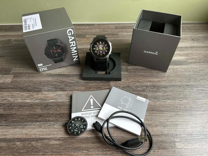 25118 Garmin Epix Gen2 Sapphire met garantie, Sieraden, Tassen en Uiterlijk, Sporthorloges, Zo goed als nieuw, Android, Zwart