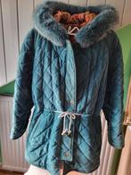 Vintage Zeegroene Suede Jas met Bontkraag, Maat 46/48 (XL) of groter, Ophalen of Verzenden, La Vera pelle, Gedragen