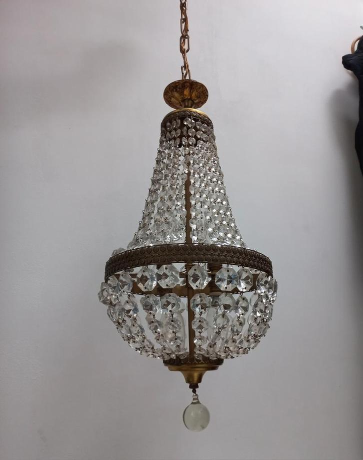 Kroonluchter zakkroonluchter 58 cm, Huis en Inrichting, Lampen | Kroonluchters, Gebruikt, Glas, Metaal, Ophalen of Verzenden