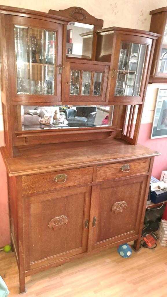 Antiek buffetkast met glas en hout, Huis en Inrichting, Kasten | Buffetkasten, Gebruikt, 150 tot 200 cm, 150 tot 200 cm, 50 tot 75 cm
