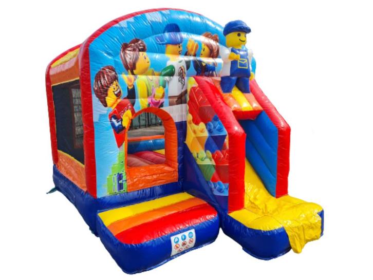 Springkussen thema Lego met glijbaan te koop, Hobby en Vrije tijd, Feestartikelen | Verhuur, Zo goed als nieuw, Overige, Ophalen of Verzenden