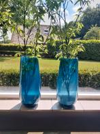 2 hoge blauwe vazen merk Dutz met takken en 4 windlichten, Ophalen, Blauw, Minder dan 50 cm, Glas