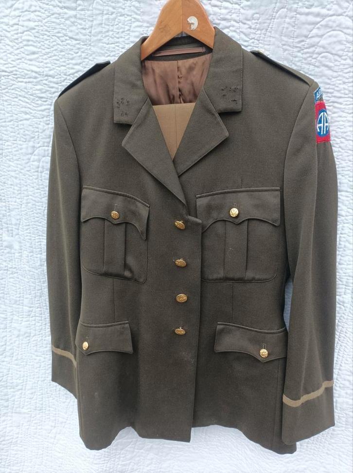 Vintage KL Legerjas + Broek - Maat M, Kleding | Heren, Kostuums en Colberts, Gedragen, Maat 48/50 (M), Bruin, Ophalen of Verzenden