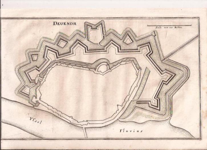 Deventer. Vestingkaart Plattegrond C. Merian ca. 1650, Antiek en Kunst, Kunst | Etsen en Gravures, Ophalen of Verzenden