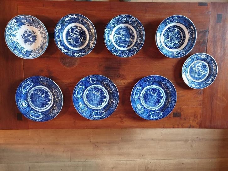 7 antieke borden Petrus Regout & Co  blauw, Antiek en Kunst, Antiek | Servies los, Ophalen