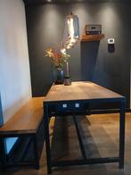 Eiken eetkamertafel met bank, Ophalen of Verzenden, Rechthoekig, 50 tot 100 cm