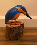 Handgemaakte houten IJSvogel op stam - Blauw,Oranje KLEIN, Antiek en Kunst, Ophalen of Verzenden