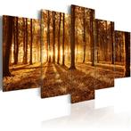 145 Zonlicht Bos Natuur 5 Luik Canvas Schilderij 200x100cm, Antiek en Kunst, Ophalen of Verzenden