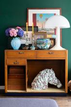 Vintage houten toonbank met glazen vitrine - 120 breed, Ophalen, Gebruikt