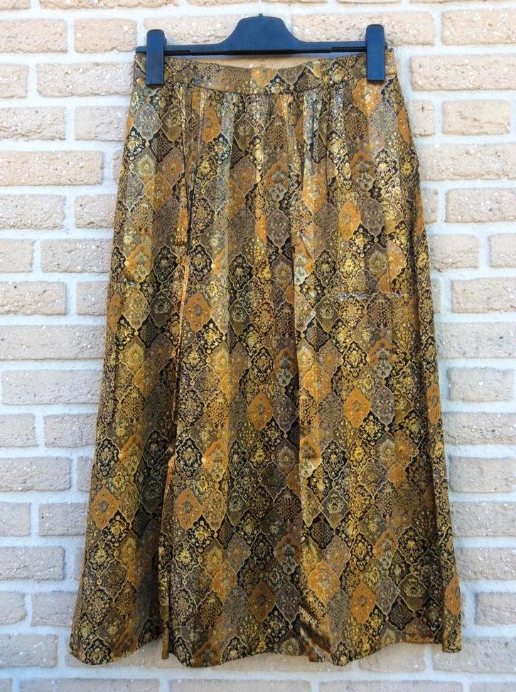 ROK GERRY WEBER GEEL BRUIN ZWART 100%Viscose 40, Kleding | Dames, Rokken, Zo goed als nieuw, Maat 38/40 (M), Geel, Onder de knie