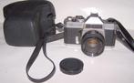 Mooie Chinon CS spigelreflex met 1:2 50mmlens en leren hoes., Audio, Tv en Foto, Fotocamera's Analoog, Ophalen of Verzenden, Zo goed als nieuw
