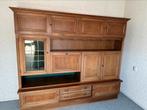 Klassiek eiken wandkast met glas in lood, Ophalen, Gebruikt, Eikenhout, Met deur(en)