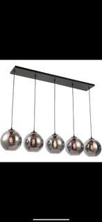Glazen 5 bollen lamp smoke eetkamer lamp, Huis en Inrichting, Lampen | Hanglampen, Ophalen of Verzenden, Zo goed als nieuw