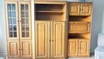 Eiken wandmeubel 280cm breed met vitrine en bar gedeelte, Ophalen, Zo goed als nieuw, 25 tot 50 cm