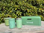Vintage Emaille Keukenset - Broodtrommel & Blikken Groen Ret, Antiek en Kunst, Antiek | Emaille, Ophalen of Verzenden