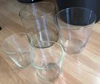 4 glazen potjes /vaasjes, Huis en Inrichting, Overige kleuren, Ophalen of Verzenden, Minder dan 50 cm, Glas