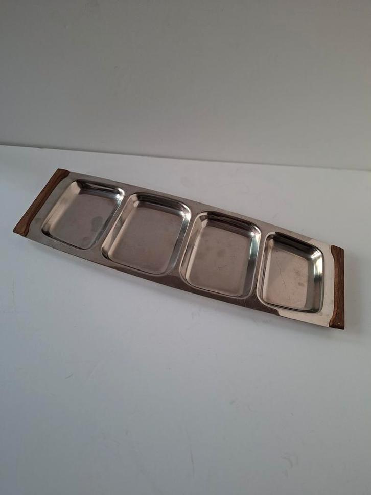 Vintage Lundtofte Denemarken Serveerschaal RVS en teak, Sieraden, Tassen en Uiterlijk, Overige Accessoires, Gebruikt, Ophalen of Verzenden