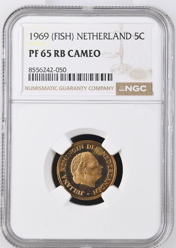 5 cent 1969-Vis NGC Proof 65 RB CAM (€ 400), Postzegels en Munten, Munten | Nederland, Losse munt, 5 cent, Koningin Juliana, Verzenden