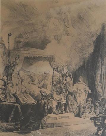 OUDE REMBRANDT GRAVURE>STERFBED MARIA>KUNSTHANDEL GITSELS beschikbaar voor biedingen
