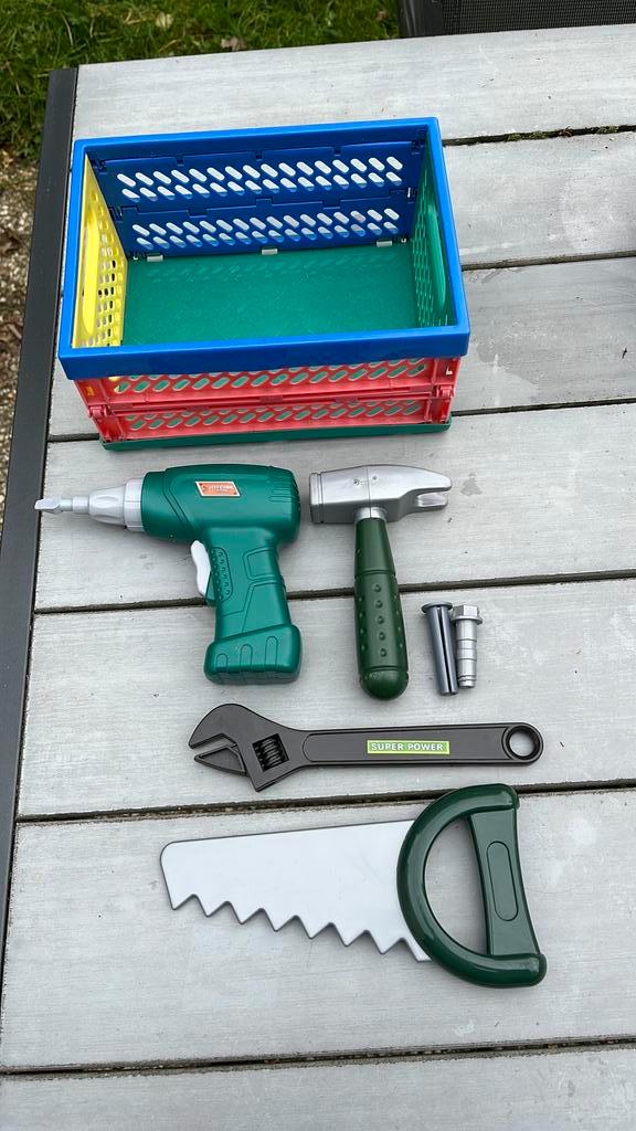Electric tool, groen setje in klapkratje., Verzamelen, Speelgoed, Zo goed als nieuw, Ophalen of Verzenden
