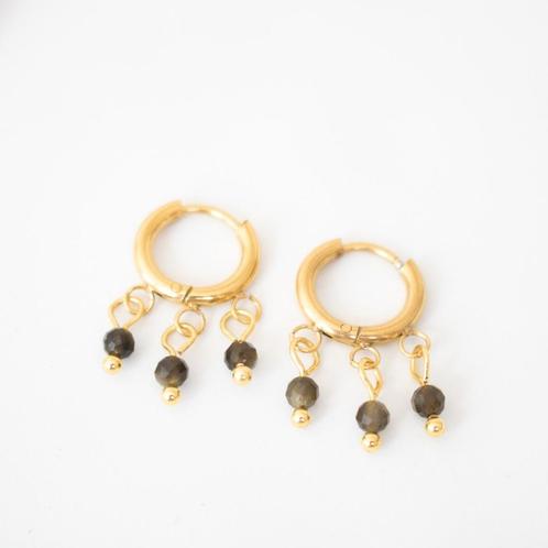 Oorbellen met gouden obsidiaan, Sieraden, Tassen en Uiterlijk, Oorbellen, Nieuw, Hangers, Goud, Zwart, Met edelsteen, Ophalen of Verzenden