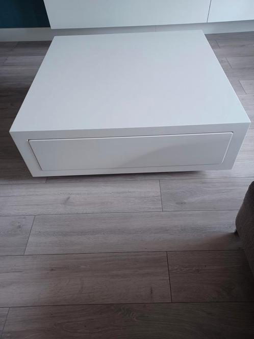 Bijzettafel Goossens 1x1 meter hoogglans wit met lade, Huis en Inrichting, Tafels | Salontafels, Gebruikt, Minder dan 50 cm, 50 tot 100 cm