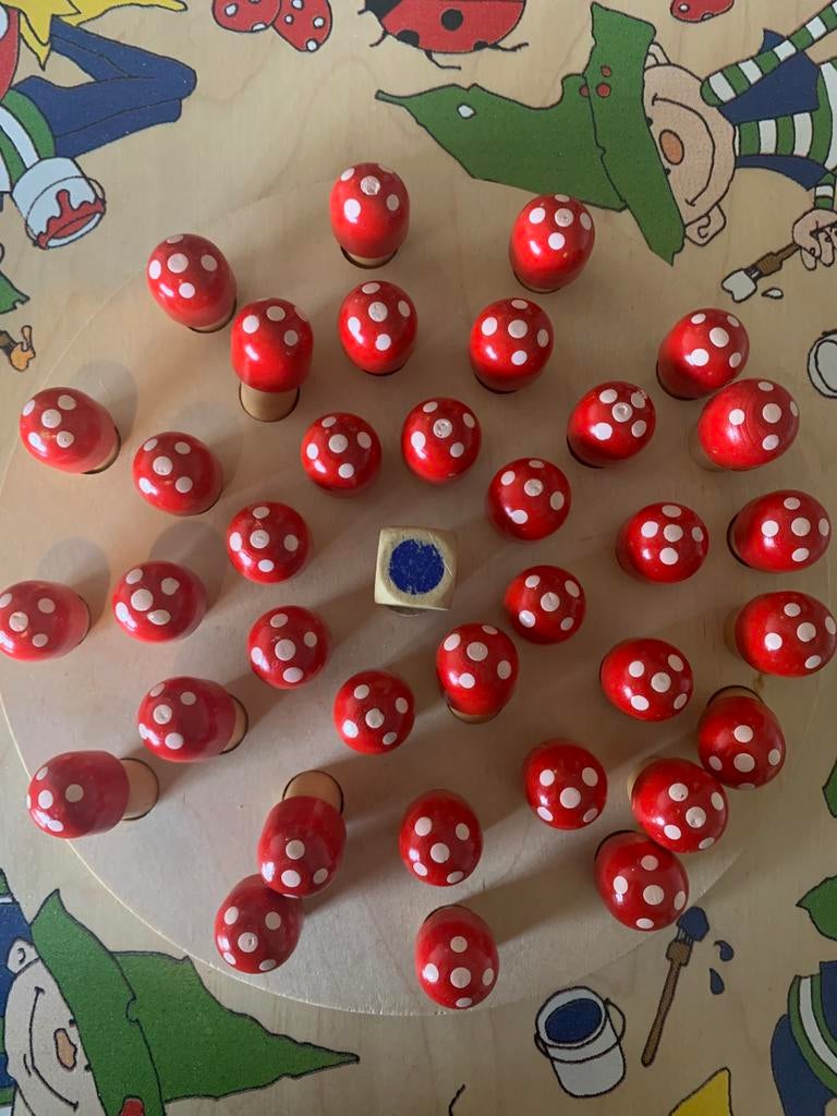 Paddenstoel spel van hout, Verzenden, Zo goed als nieuw