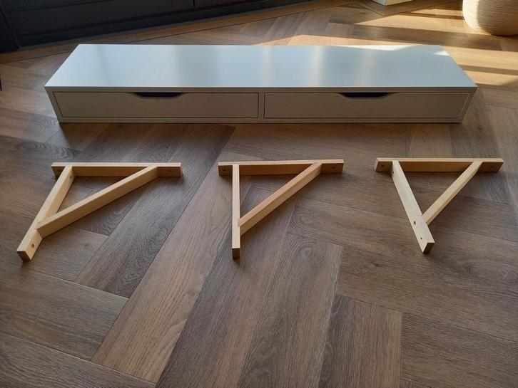 IKEA Wandplank Wit met Lades & Houten Steunen, Huis en Inrichting, Woonaccessoires | Wandplanken en Boekenplanken, Zo goed als nieuw